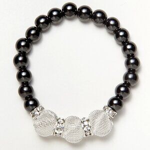Magnehealth Black Magnetic Stretch Bracelet Silver mesh beads